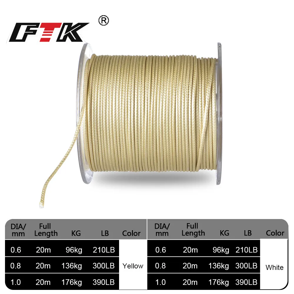 FTK Jig Assist Line 20M 12+8 Strands 210LB/300LB/390LB Fishing Line Super Soft Line  Multifilament Line Fish Line Wire