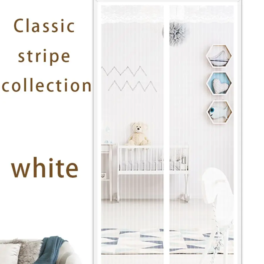 

Magnetic Striped Screen Door Curtain Mosquito Proof Mesh No Drill Install for Patio Bedroom