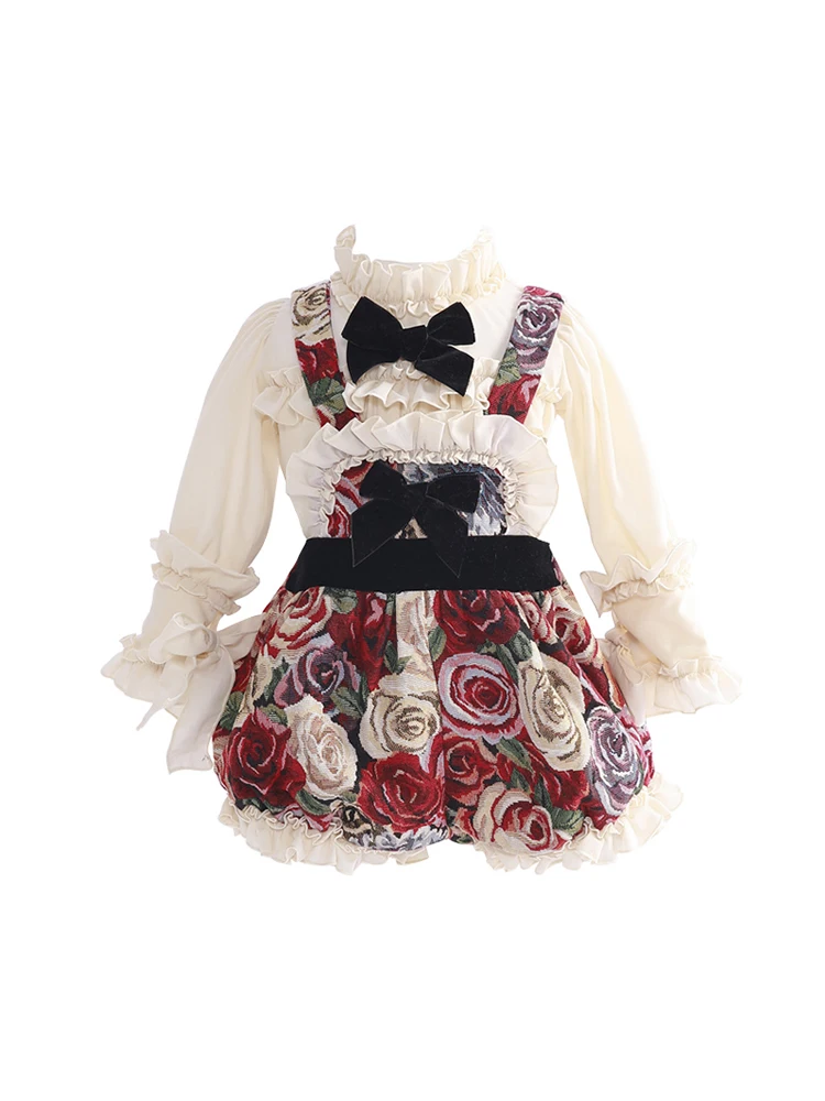 Autumn Kids Cotton Classic Vintage Black Jacquard Shirt Panty Princess Spanish Christmas DressToddler Girl Clothes Eid Clothes