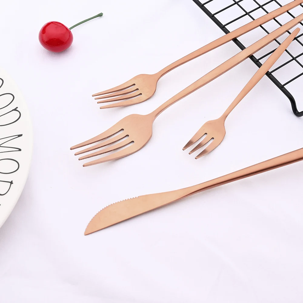 Rose Gold Matte Flatware Cutlery Set Sainless Steel Home Dinnerware Party Fork Spoon Dessert Knife Kitchen Dinner Tableware Set