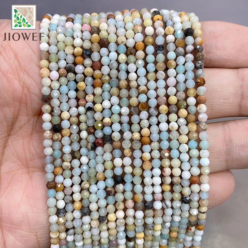 15'' Strand Natural Stone Faceted Mixed Amazonite Round Loose Beads for Jewelry Making DIY Accessories Bracelet Earrings 2mm/3mm