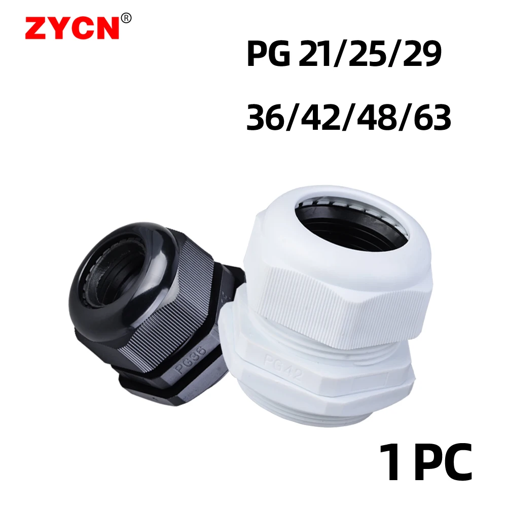 1pc Nylon Cable Gland Waterproof Connector PG21 29 PG36 PG42 PG63 Entry Fixed Wire IP68 Plastic White Black Large Multiple Size