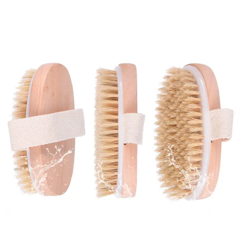 Natural Boar Bristles Dry Body Brush Wooden Oval Shower Bath Brushes Exfoliating Massage Cellulite Treatment Blood Circulation