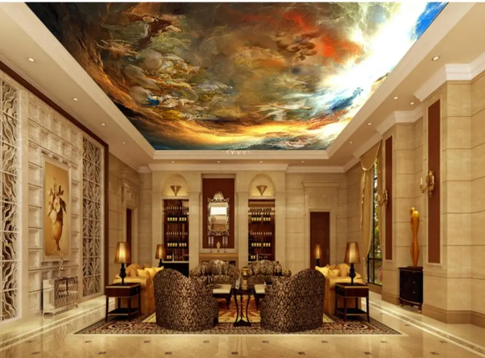 

Custom 3D Photo Wallpaper ceilings Beautiful angel sky cloud european ceilings mural