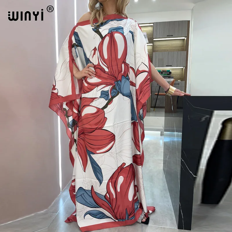 

Summer European abayas العبايات African women's Bohemian large-size printed elegant casual sexy travel beach dress caftan WINYI