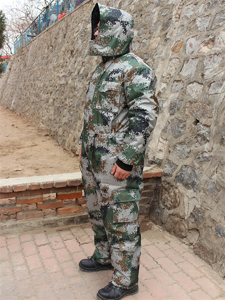 Winter Camouflage Warm Coveralls Men Cotton Padded Hooded Overalls For Cold Weather Thicken Work Protective Jumpsuits