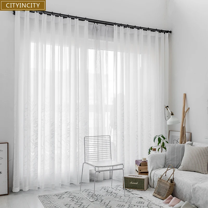 

CITYINCITY Burnout white Curtains For livingroom elegant modern Pastoral big flowers Curtain for bedroom Customized