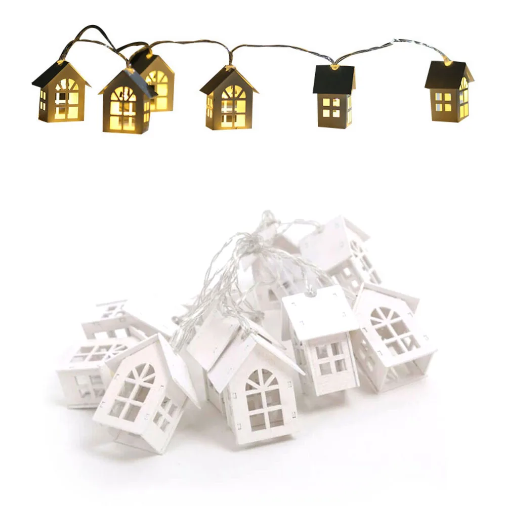 1LED 10LED Wood House LED Light String Fairy Lights Garland Christmas Wedding Party Holiday Light Wooden Hanging Decoration Lamp