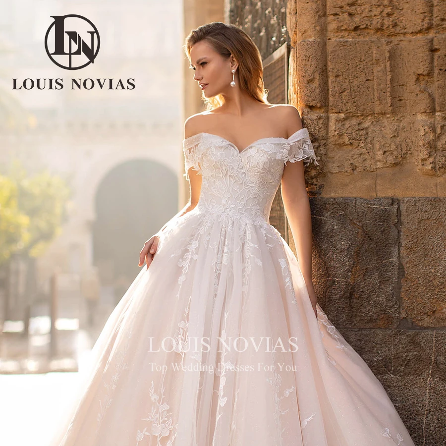 

LOUIS NOVIAS Off Shoulder New Arrival Sexy Princess A-Line Bridal Gown Sweetheart Sparkling Tulle Lace Up Vestidos De Novia