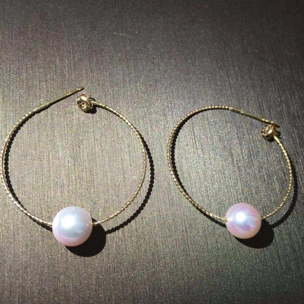 MADALENA SARARA 7-8mm AAA Freshwater Pearl Natural White Pearl 18K Earrings Au750 Geometric Circle Women Earrings