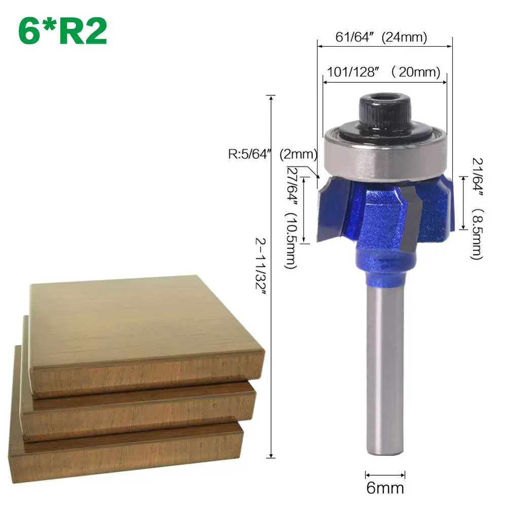 1PC 6mm Shank high quality Woodworking Milling Cutter R1mm R2mm R3mm Trimming Knife Edge Trimmer 4 Teeth Wood Router Bit