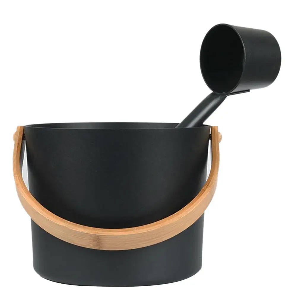 7L Luxurious Finnish Sauna Aluminum Bucket With Long Handle Spoon Set Matching Ladle Sauna Barrel Sauna Spa Accessories