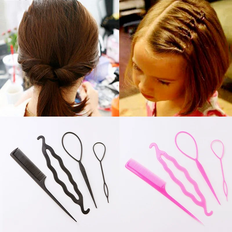 

Popular 1Set Ponytail Creator Plastic Loop Styling Tools Black Pony Topsy Tail Clip Hair Braid Maker Styling Tool Fashion