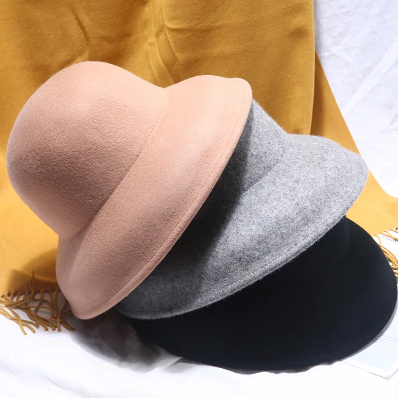 Wool Felt Hat Floppy Wide Brim Winter Hat for Women Fedora Hat Plain Ladies Hat Dress Church Cloche Bucket Bowler Hat Crushable