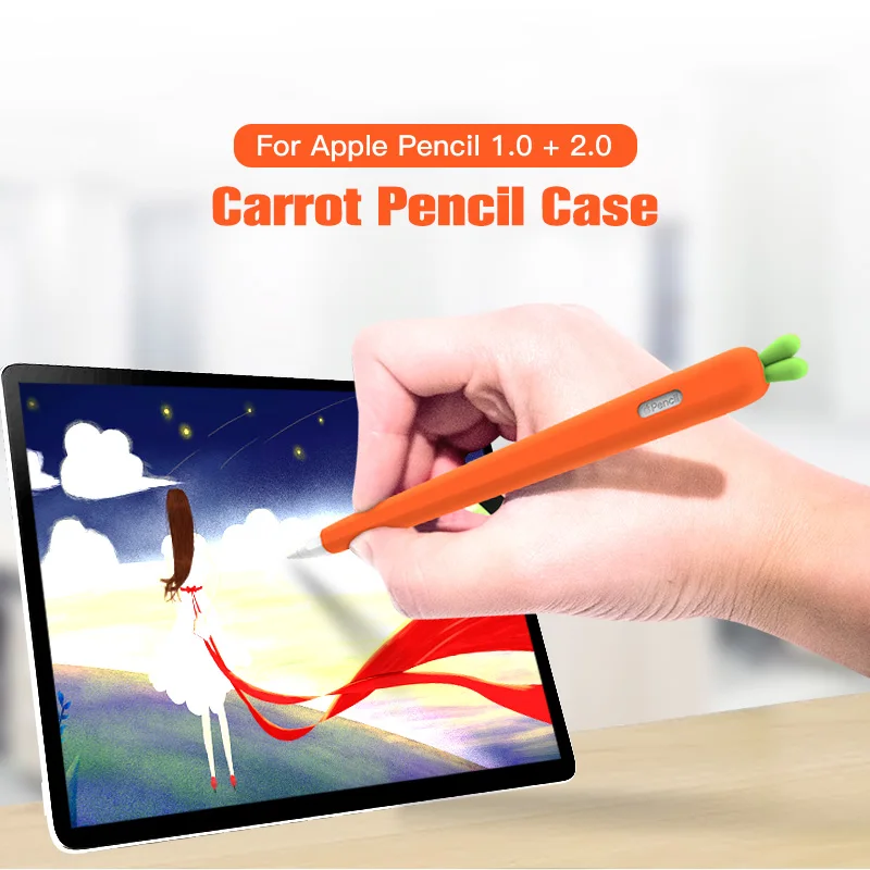 Cute Carrot Pencil Cases For Apple Pencil 1 2 Soft Silicone Cover For Ipad Stylus Pen Sleeve Pencil Case For Apple Tablet Pen