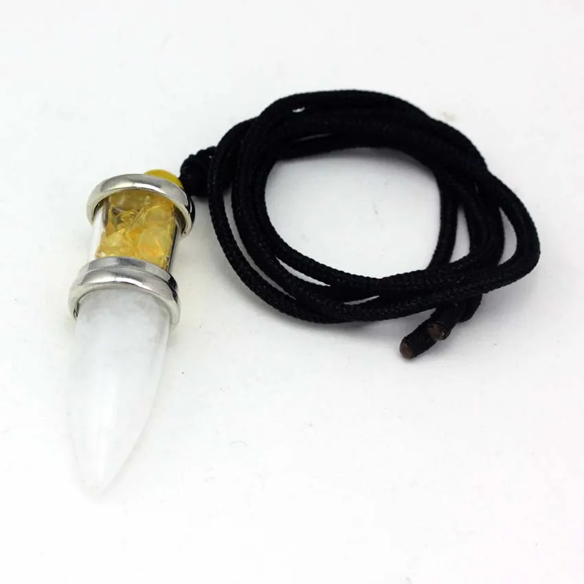 KFT Natural Healing Crystal Quartz Reiki Stone Necklace Rock Citrines Bullet Shape Pendulum Stone Pendant Jewelry For Women Men