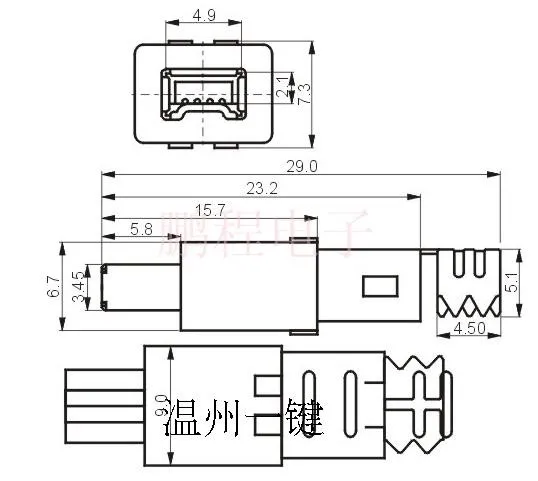 10PCS MINIUSB 4P 1394 male 4P crimp four piece set 1394-01G connector