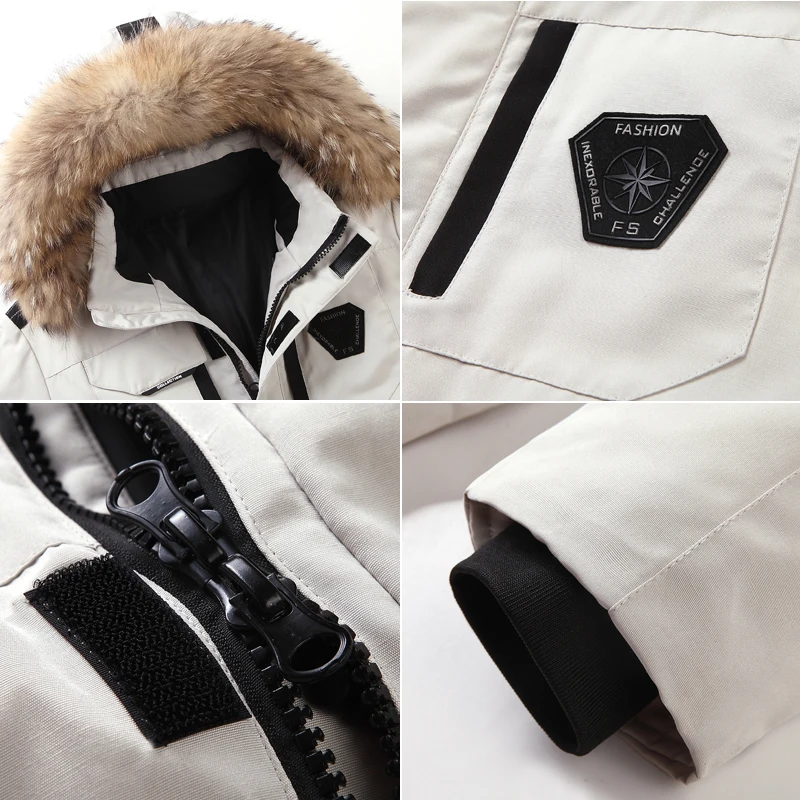 Asesmay Brand Clothing Men Down Jacket Thicken Casual Winter Men\'s Parkas Coat With Fur Hooded Long Down Coats Fashion Outerwear
