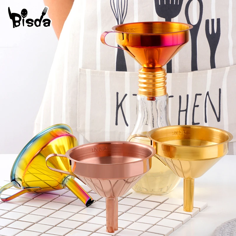 1/2Pc Stainless Steel Funnel Oil Liquid Funnel with Detachable Strainer Cone Wide Mouth Funnel for Small Can Jar Kitchen Utensil