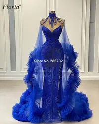 Middle East Gorgeous Celebrity Dresses With Cape Mermaid Beading Red Carpet Runaway Dresses Special Occasion Vestidos Largos