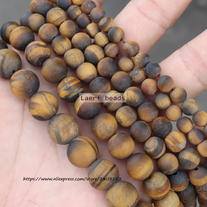 Natural Dull Polish Matte Frost Yellow Tiger eye Natural Loose Beads15''/ Strand 4-12MM Pick Size For Jewelry Making