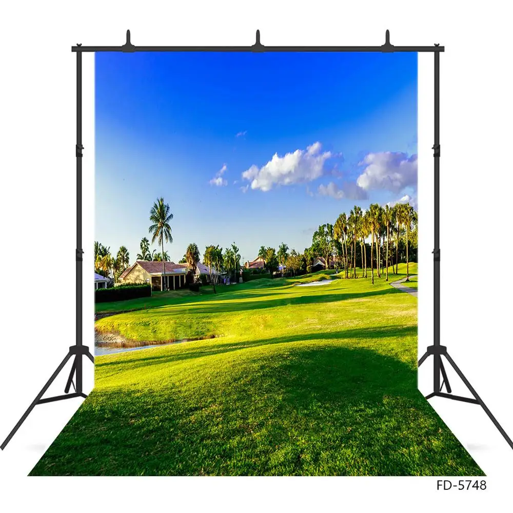 Grassland Trees Buildings Sunny Photography Backdrop Vinyl Cloth Background for Baby Children Portrait Photoshoot Fond Photo