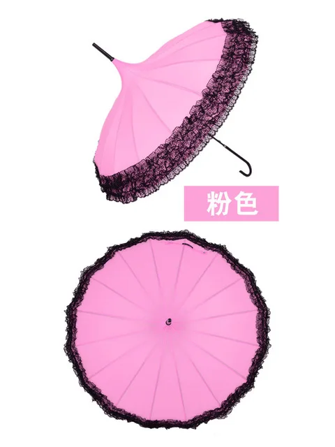 Lace Pagoda Umbrella for Lady, Long-Handle Umbrella, Fancy Sunny and Rainy Umbrellas, Parasols, 14 Colors, 20 PCs/Lot