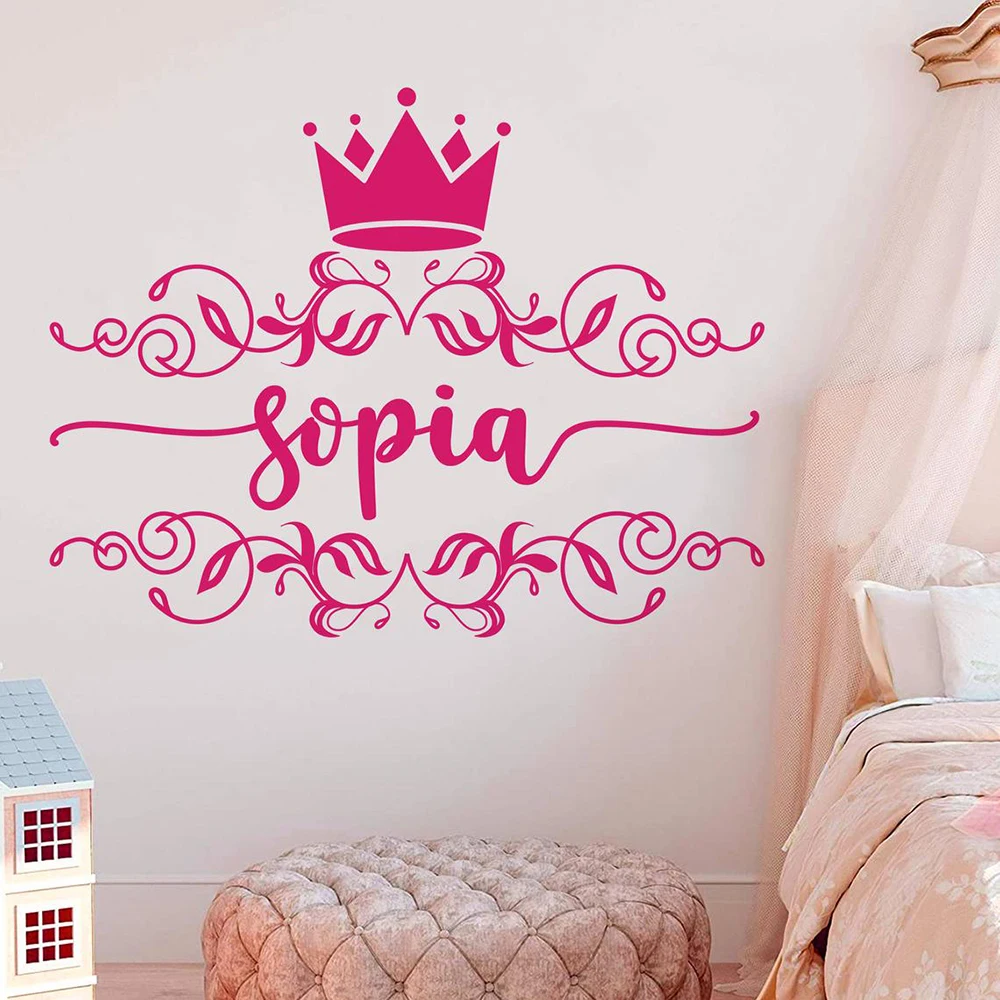 Girls Name Custom Wall Decal Crown Girl Nursery Decal Personalized Name vintage Style Wall Stickers Girls Bedroom Decor C950