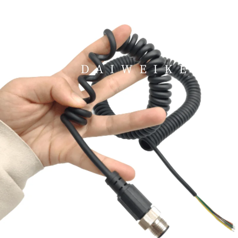M12 Connector Spiral Line Cable  Waterproof Plug Male&Female 8Pins 55cm Strech over 3-4m Helix spring wire earphone telephone