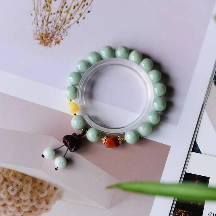 

9.8mm Nature Burma jade mala bead bracelet jadite bangle fine Amulet adornment