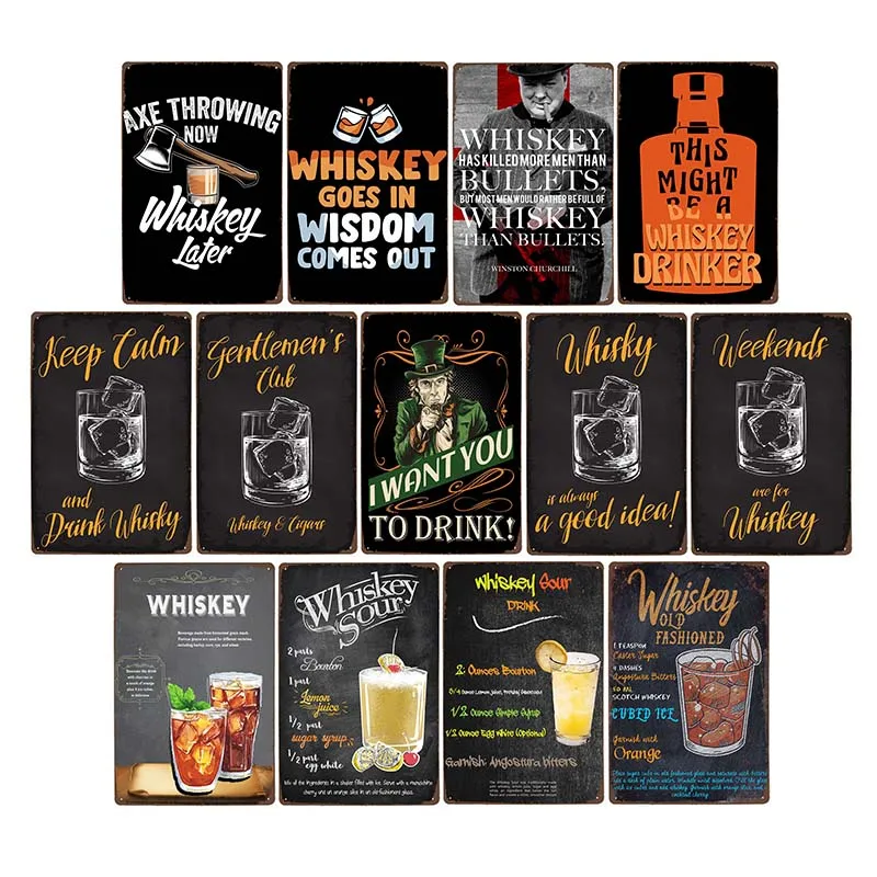 Whiskey Metal Plaque Sign Tin Alcohol Bar Cafe Pub Club Man Cave Vintage Plates Decorative Wall Art Poster Home Decor 20x30cm