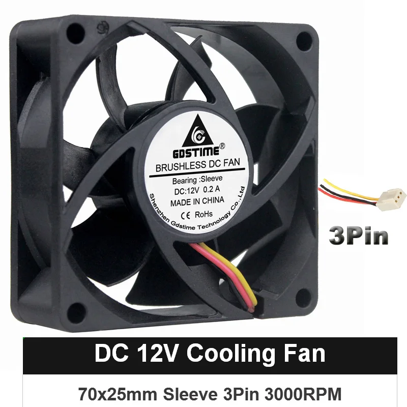 

Gdstime 7CM 70MM 70x70x25mm 7025s 3Pin 12V DC Brushless Cooling Cooler Fan With FG Features For Computer Case Heatsink