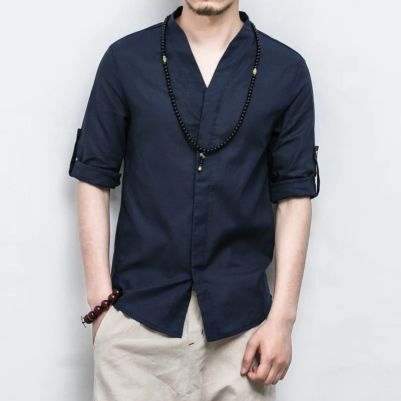 

Chinese Style Men's Tang Dynasty Summer Spring Casual Shirt Cotton Linen Shirt