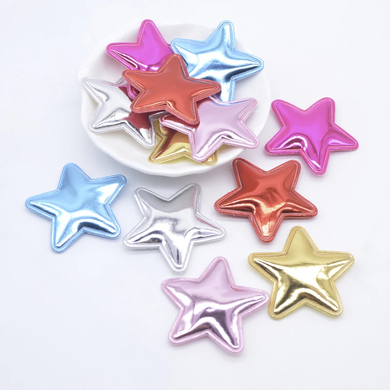 40Pcs 40mm Padded PU Leather Star Appliques for DIY Crafts Clothes Sewing Patches Hairpin Wedding Cake Topper Decor Accessories