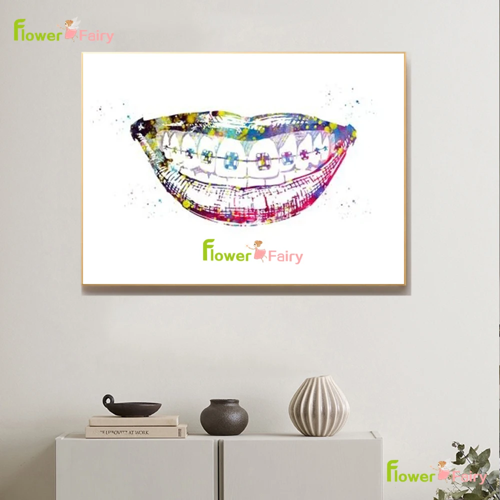 Colorful Braces Tooth Poster Wall Art Canvas Painting Mouth Dental Nordic Poster Wall Pictures For Living Room Decor Unframed