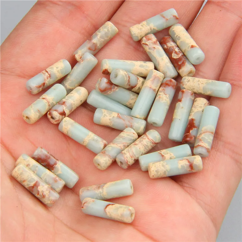 10pcs/Lot 4X13mm Natural Stone Beads Quartz Jaspers Crystal Round Tube Cylinder Spacer Beads Pendant Charm For Jewelry Making
