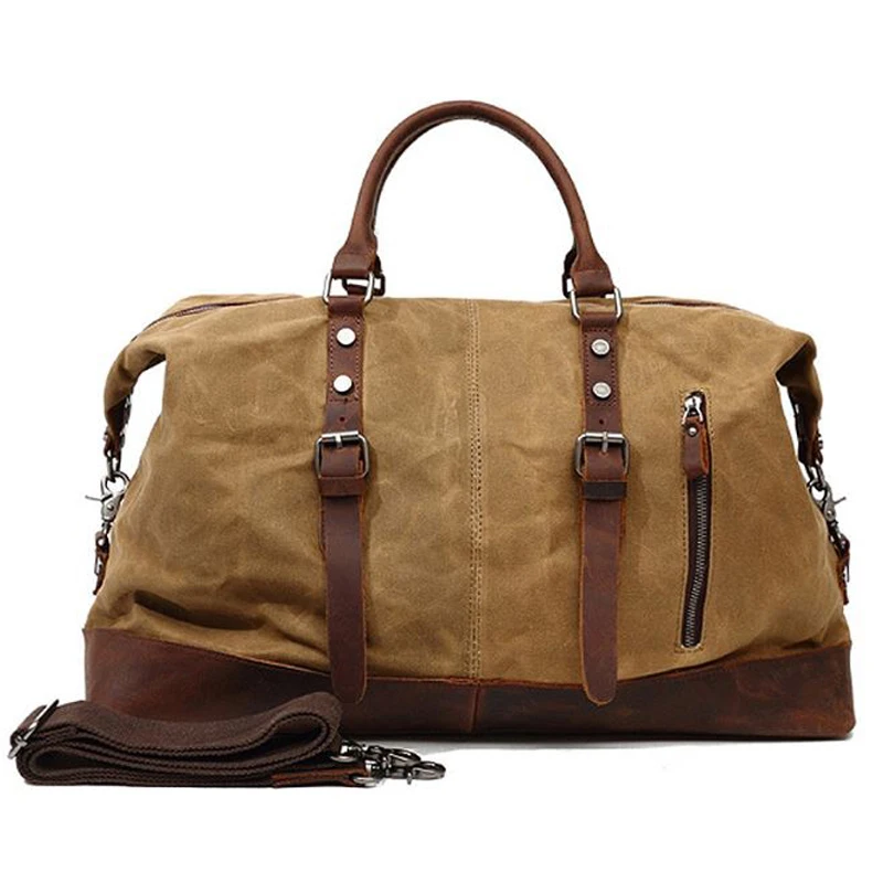 Wodoodporna woskowana płócienna skórzana męska torba podróżna Torba na bagaż podręczny Duża torba podróżna Vintage Men Duffle Weekend Bag big Overnight