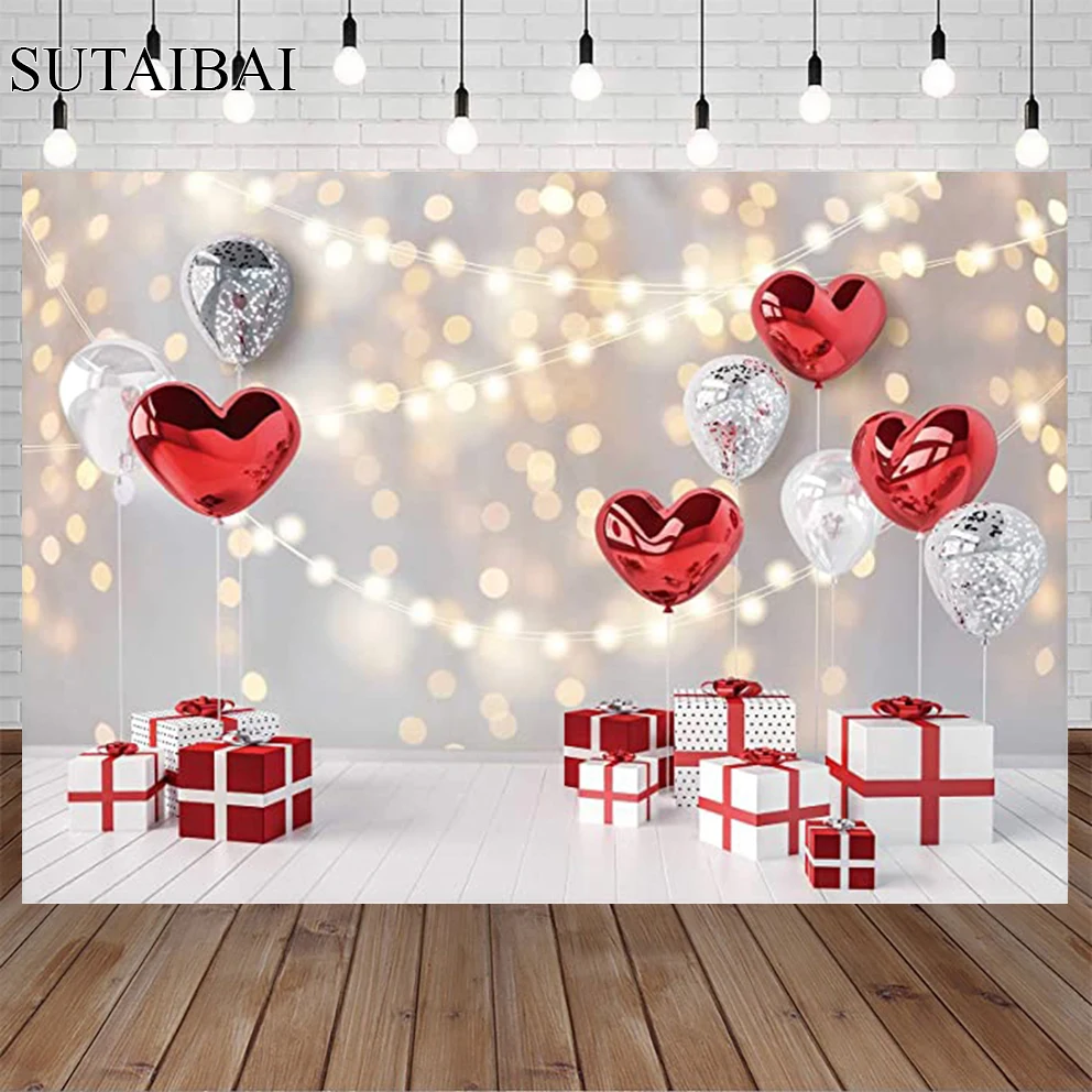 Valentine's Day Photo Background Bride Baby Shower Wallpaper Red Love Heart Bokeh Wedding Photography Backdrops Studio Props