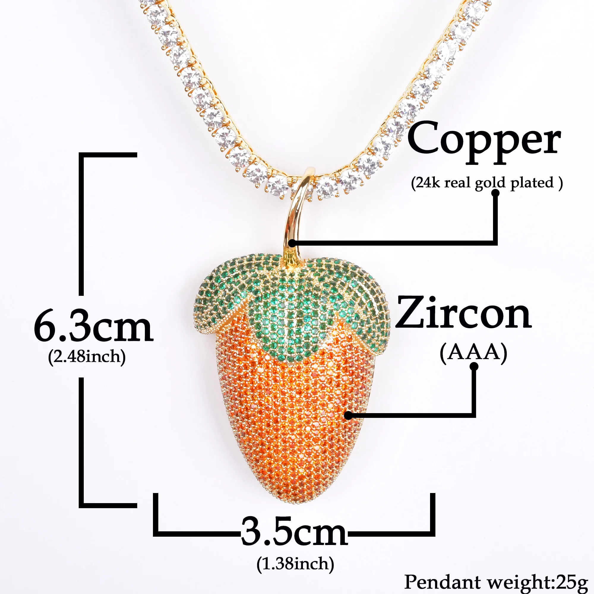 Strawberry Shaped Pendant Necklace for Women Hip Hop Rock Street Jewelry