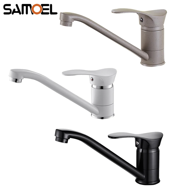 Economic Matte Black Kitchen Sink Faucet Deck-mounted Single Hole White Kitchen Mixer Water Tap with Discount Price B3400