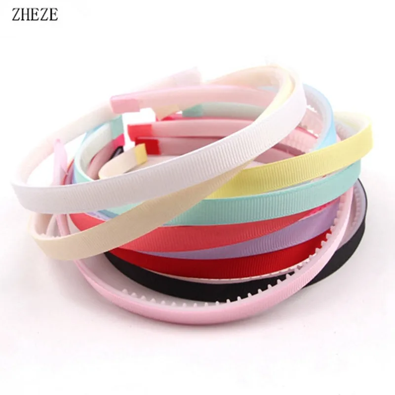 

20Pcs/Lot NEW 10mm Ribbon Head Hoop With Teeth For Girls Children Solid Plastic Hairband Women Satin Headband