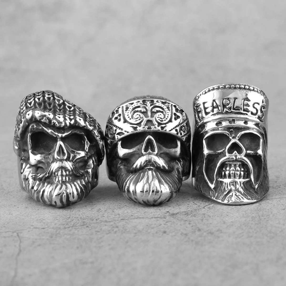 Hippie Big Beard Wear Hat Skull Stainless Steel Mens Rings Punk Hip Hop for Boyfriend Biker Jewelry Creativity Gift Wholesale