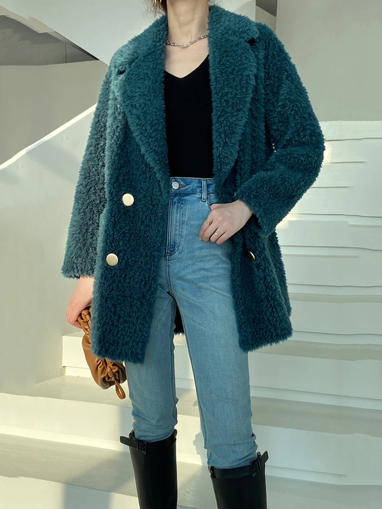 Women Fashion Natural Wool Fur Coat 2021 New Winter Warm Jacket Mid Length Shearling Jacket Woman Clothing