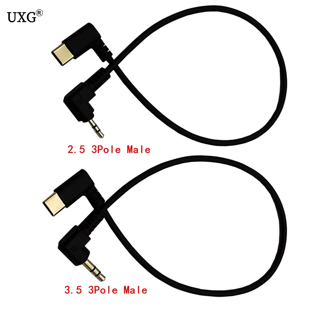 3.5mm & 2.5mm Audio to USB C Cable 90 Degree angle USB Type-C to 2.5 3.5 mm elbow Male AUX Headphone Jack Cable 30cm 1FT