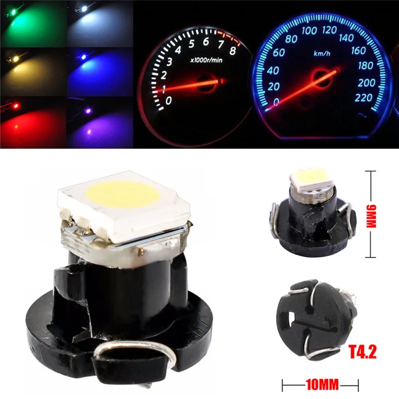 New 10Pcs Car Instrument Light T3 T4.2 1210 3528 T4.7 5050 1 SMD LED DC12V Auto Dashboard Dash Lamp Cluster Bulbs 6 Color#294302