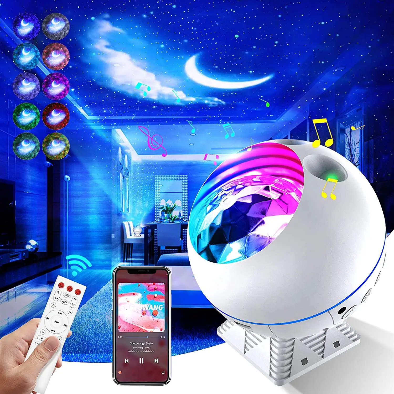 43 Lighting Modes Galaxy Star Night Light Projector With Bluetooth Speaker Voice Control Starry Sky Moon Galaxy Projector Gift