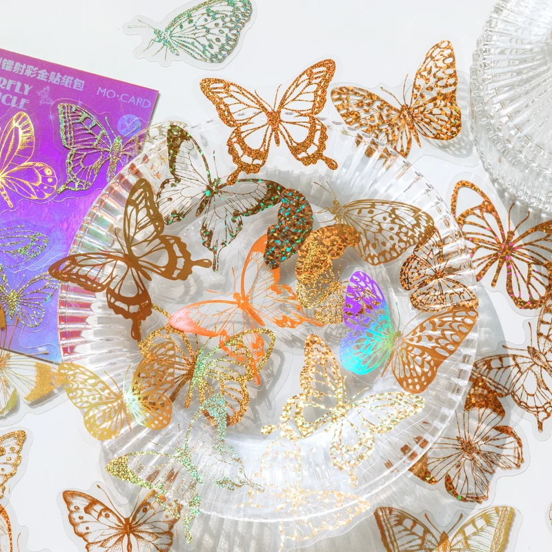 45pcs Laser Bronzing Sticker Golden Dreamland Butterfly Bullet Journaling Accessories DIY Phone Case Deco Waterproof Stickers