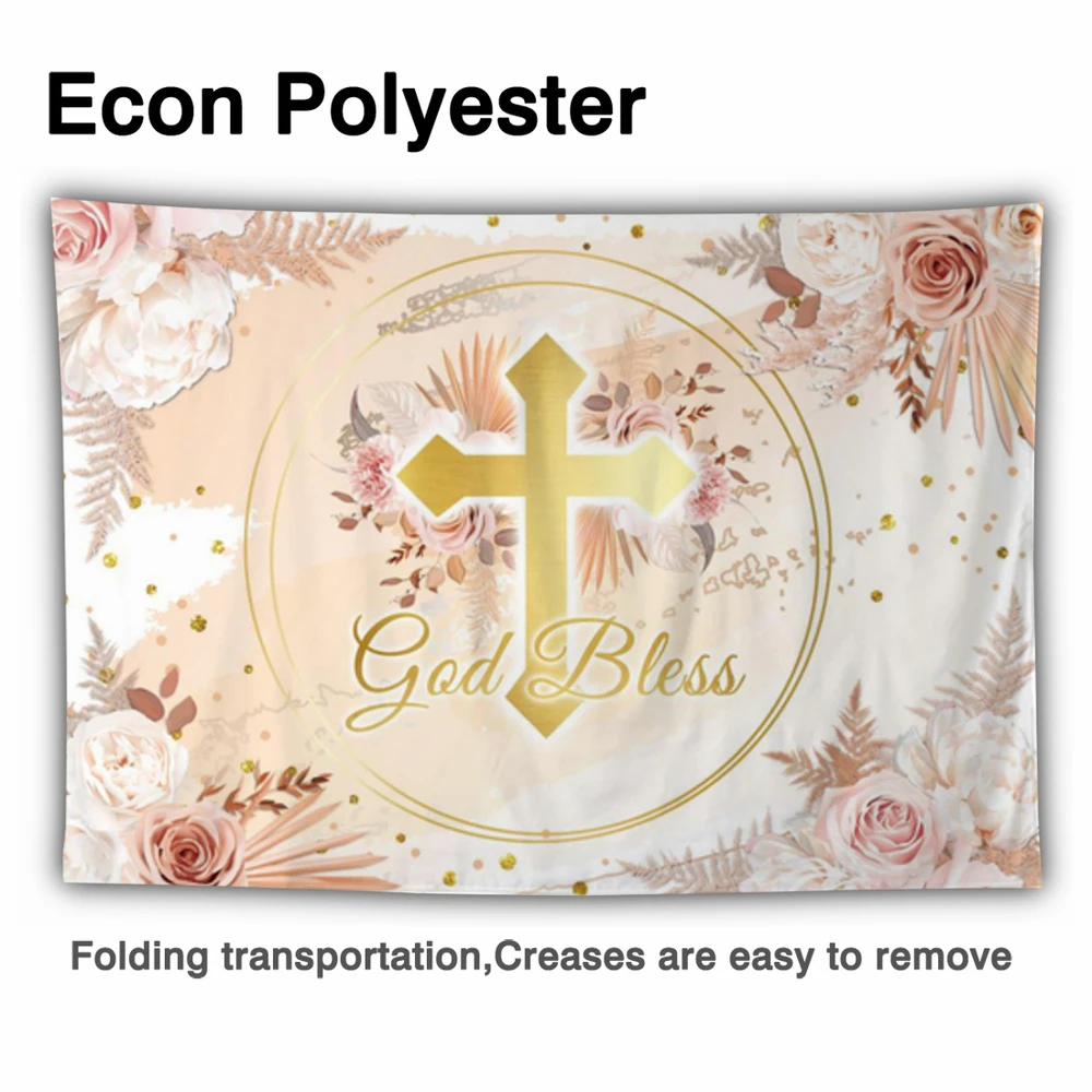 Allenjoy Tuhan Memberkati Baptisan Latar Belakang Komuni Pertama Bohemian Pampas Rumput Dekorasi Pesta Fotografi Latar Belakang Foto Booth