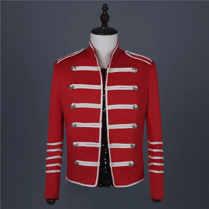 

Fashion New Veste Homme Black Red Jacket Striped Multiple Buttons Performance Clothing Bar Male Singer Hip Hop Dance Stage Wear