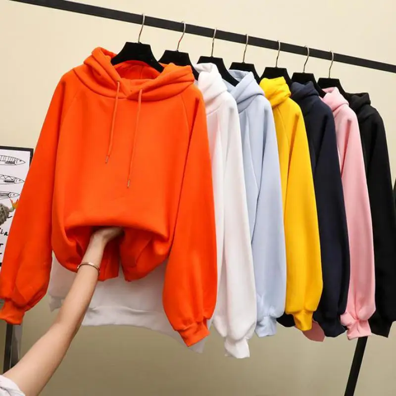 2020 Fall And Winter Solid Color Female Hoodie Casual Loose All-match Women Sweatshirt Pocket Drawstring Commuter Girl Pullover